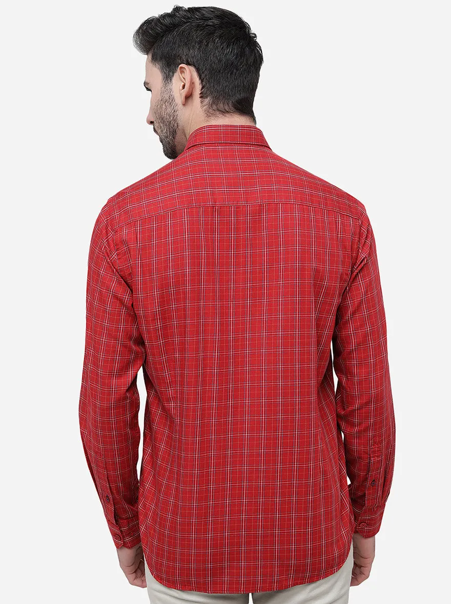 Red Checked Slim Fit Casual Shirt | JadeBlue