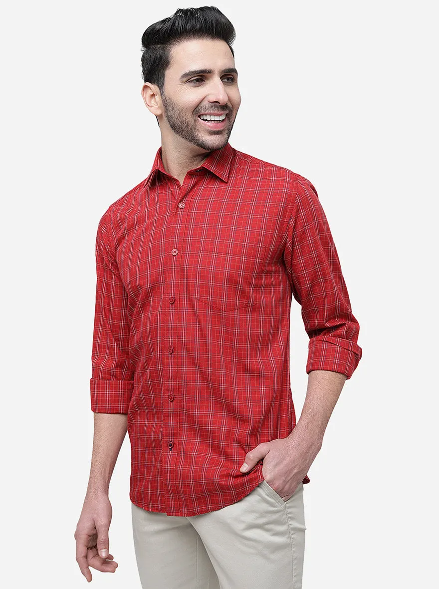 Red Checked Slim Fit Casual Shirt | JadeBlue