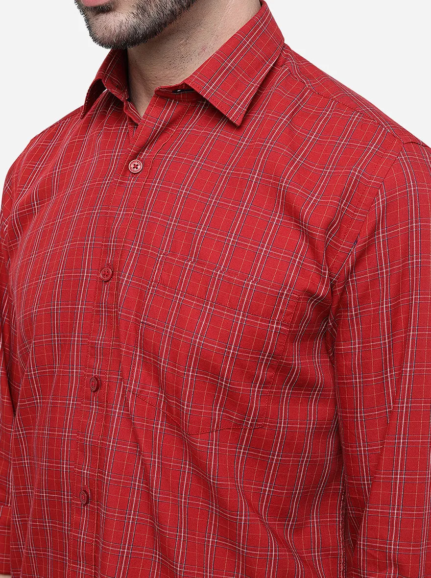 Red Checked Slim Fit Casual Shirt | JadeBlue