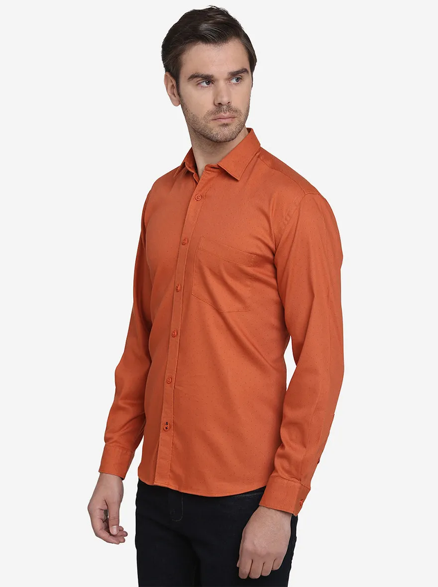 Rust Printed Slim Fit Casual Shirt  | JadeBlue