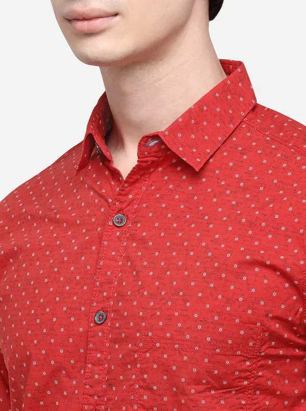 Rust Slim Fit Printed Casual Shirt | Greenfibre