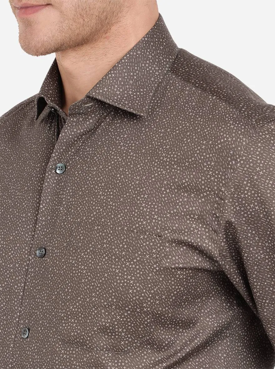 Steel Grey Printed Slim Fit Formal Shirt | Metal