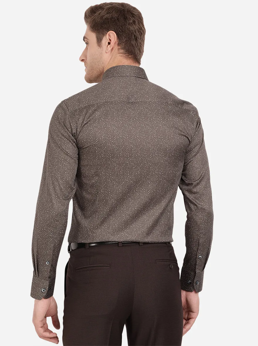 Steel Grey Printed Slim Fit Formal Shirt | Metal