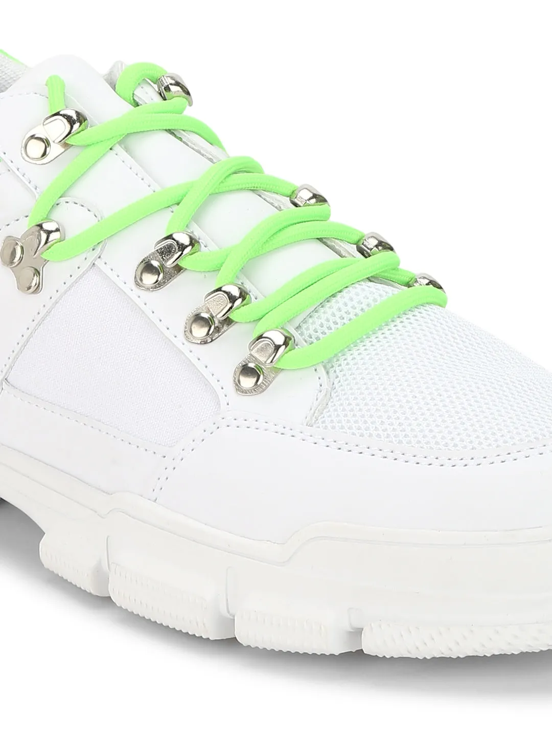 White PU Neon Lace-Up Men Sneakers