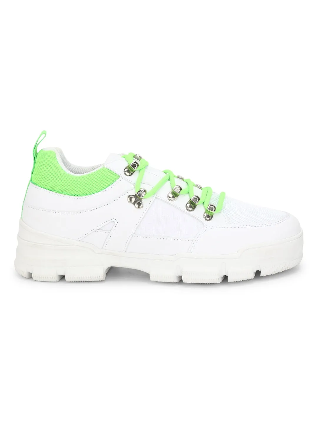 White PU Neon Lace-Up Men Sneakers